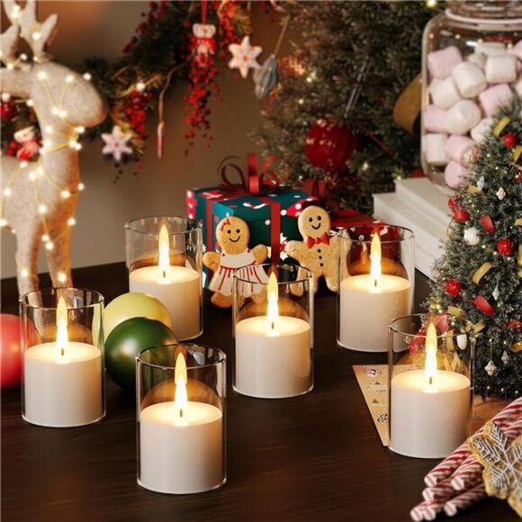 Flickering Flameless LED Candles Set Battery Timer Pillar Votive Home Decor - Picture 4 of 7